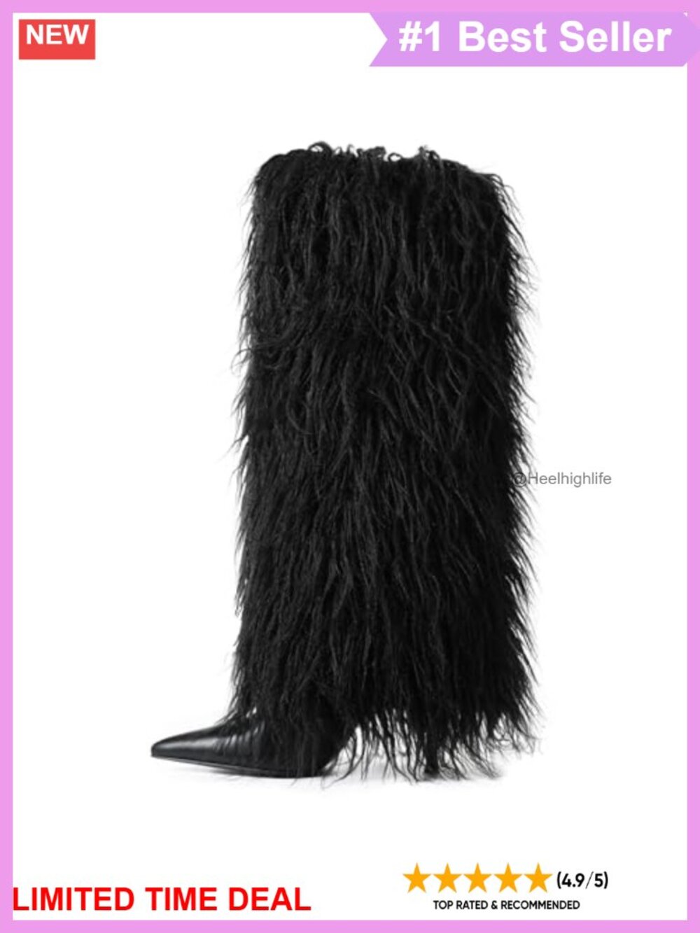 Faux Fur Fold Over Knee High Stiletto Boots Pointed Toe Wide Calf Winter